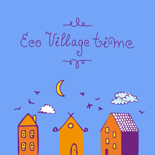 생태계의 마을에 손으로 아이콘 포스터 스티커 디자인의 프린트를 상징합니다 Doodle — 스톡 벡터