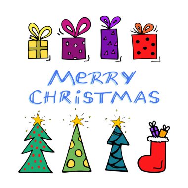 El yapımı Mutlu Noeller kartı. Çizgi film biçimi