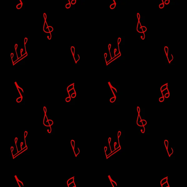 Black background with red notes and treble clef. Pattern for wrapping paper. — Stock Vector