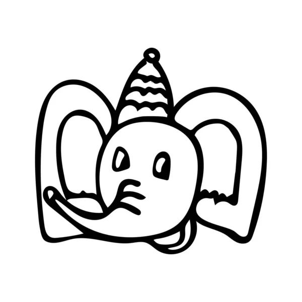 Cabeza de elefante con sombrero en estilo de dibujos animados. Ilustración vectorial. — Vector de stock