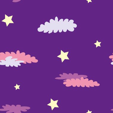 Sarı yıldızlı ve kırmızı bulutlu, pürüzsüz mor desenli.