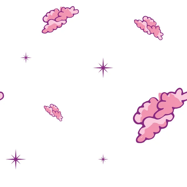 Patrón sin costuras con estrellas borgoña y nubes rosadas. Ilustración vectorial. — Archivo Imágenes Vectoriales