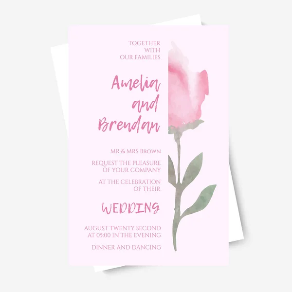 Pembe güllü düğün davetiyesi şablonunun temsilcisi. Pastel renkli kartpostal, poster.