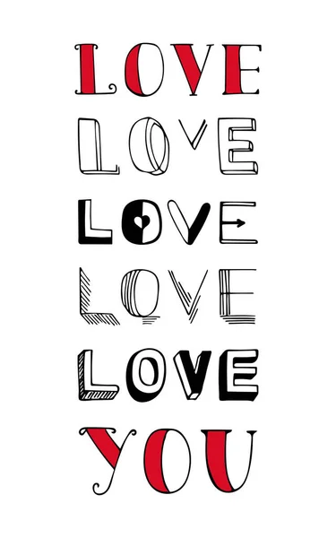 Cartão de saudação para o dia dos namorados com letras sobre o tema de Love you. Ilustração vetorial. — Vetor de Stock