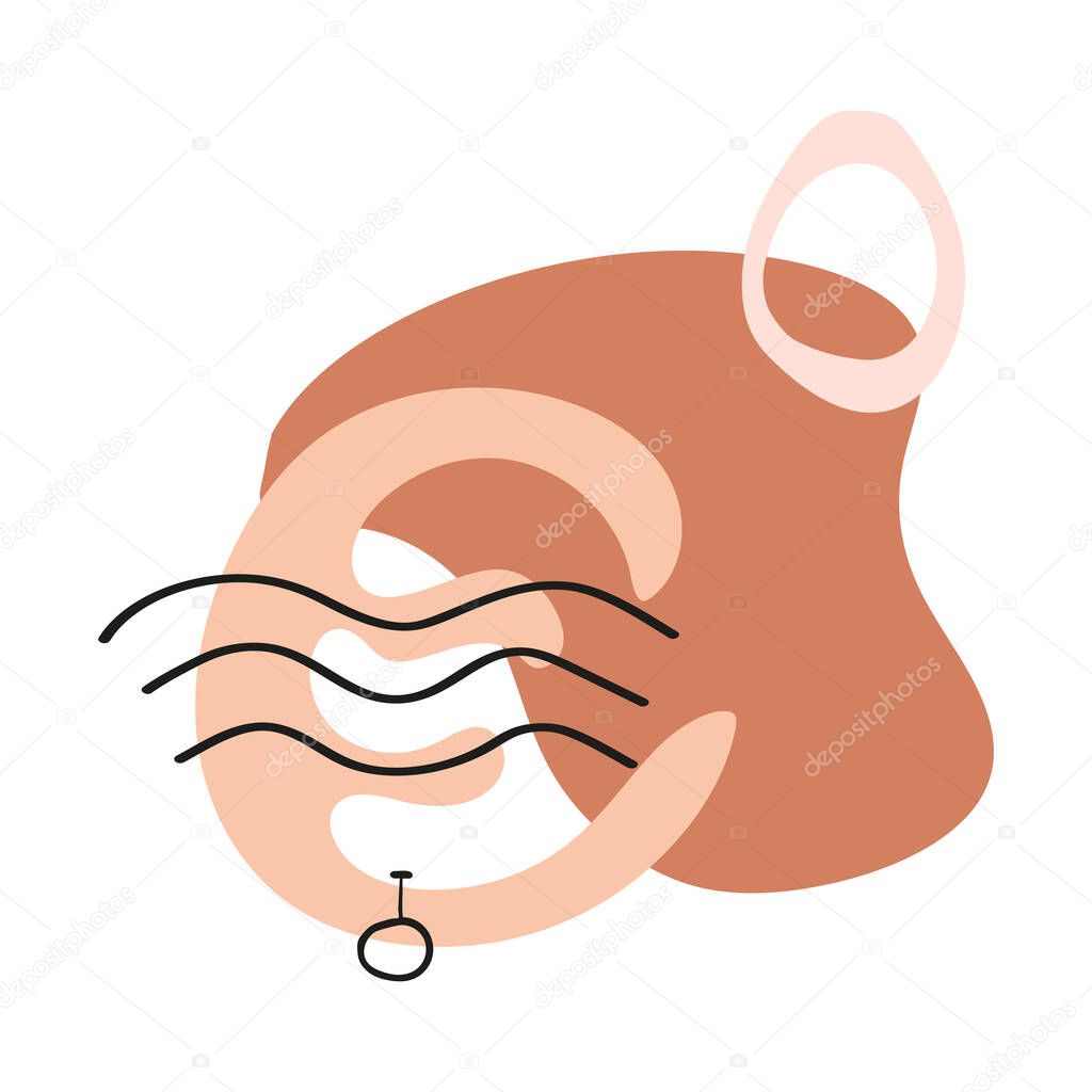 Vector illustration of a face in line art style on a background of abstract shapes.