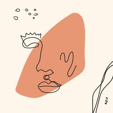 Soyut şekiller, noktalar, çizgiler, yüz hatlarına sahip doğal dürtüler sanat tarzında izole edilmiştir..