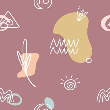 Kusursuz desen, soyut elle çizilmiş çeşitli şekiller, çizgiler, dal, kollar, noktalar, kıvrımlar. 