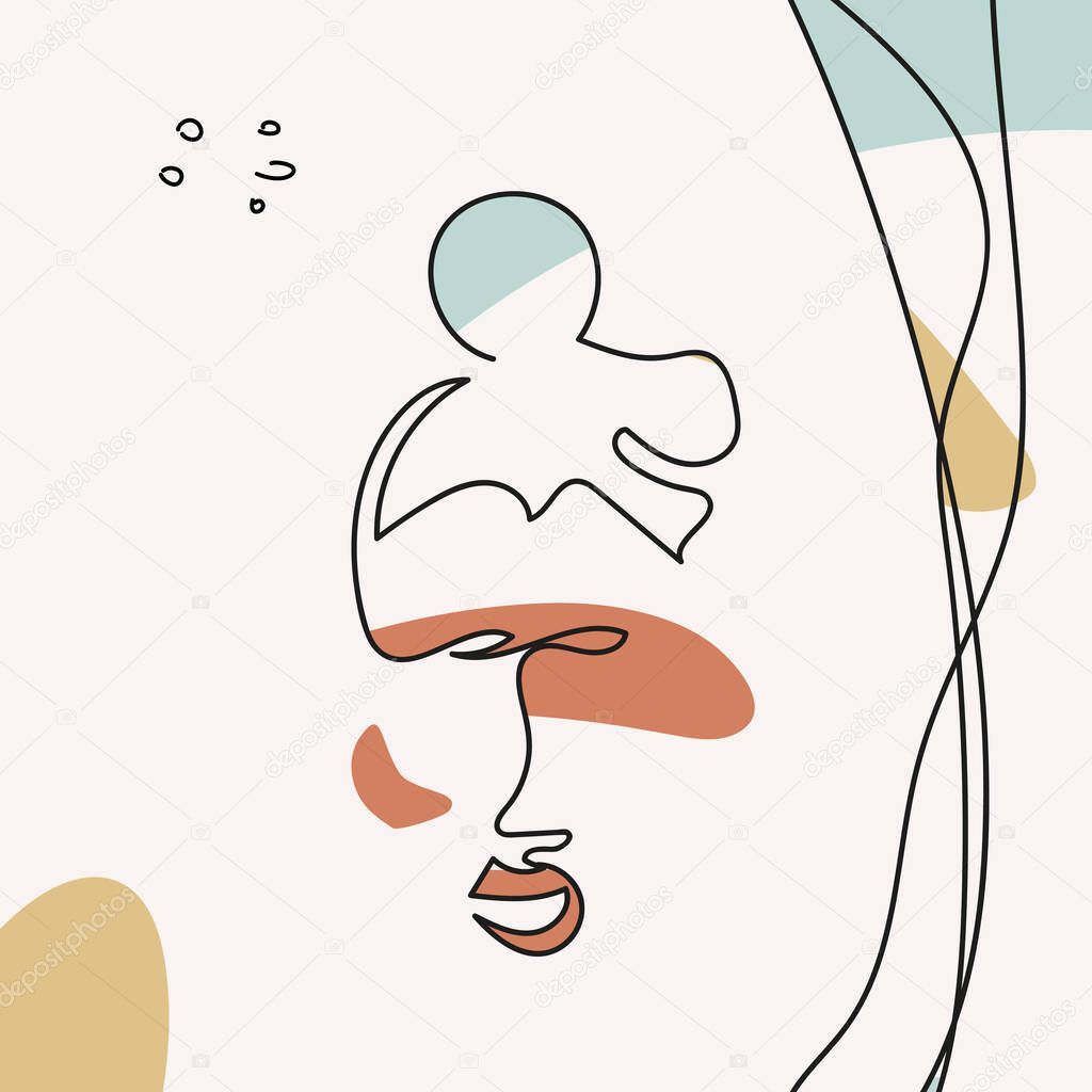 Face with vitiligo with abstract shapes in line art style are isolated.