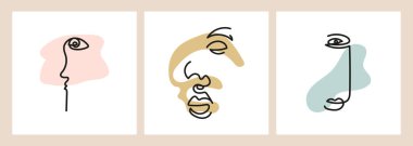 Yüzleri ve soyut şekilleri izole edilmiş minimalist zarif kavramlar kümesi.