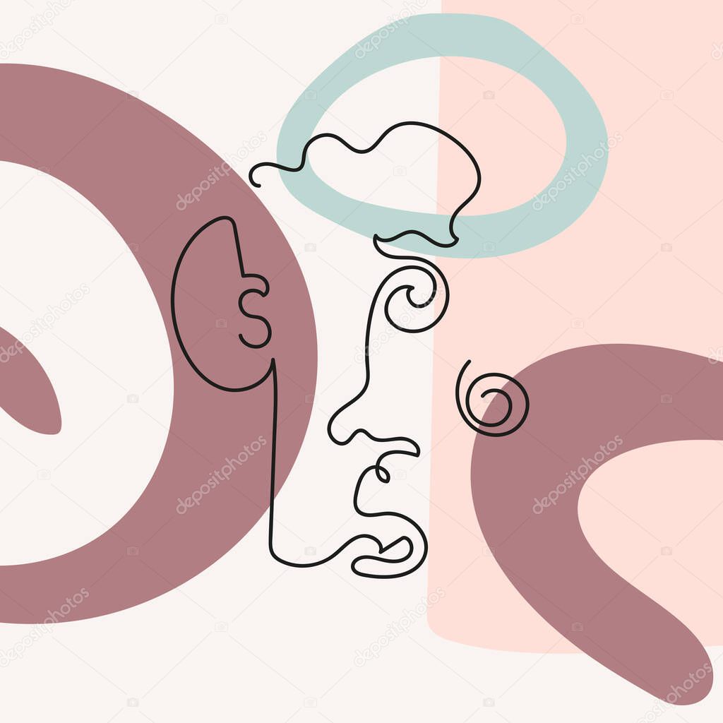 Face with abstract shapes in line art style are isolated.
