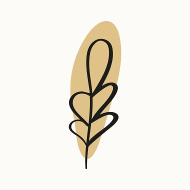 Sönük renkte yuvarlak minimalist şekilli soyut arkaplan resmi ve yapraklı bir dal.