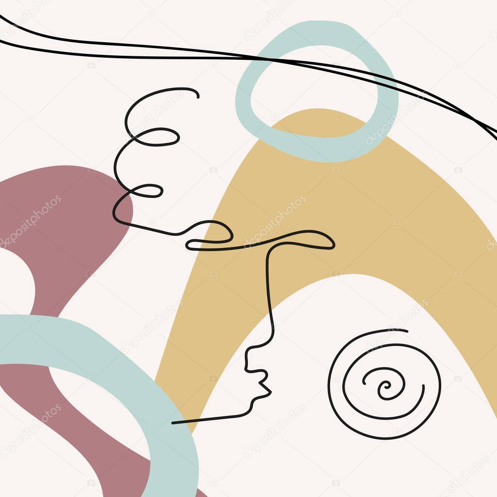 Face with abstract shapes in line art style are isolated.