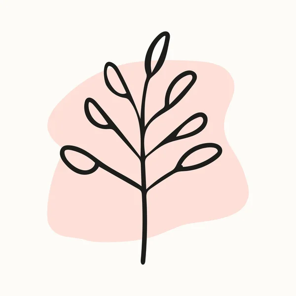 Sönük renkte yuvarlak minimalist şekilli soyut arkaplan resmi ve yapraklı ya da ağaçlı bir dal.