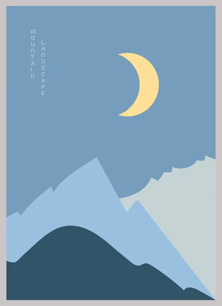 Soyut gece dağ manzarası posteri. Asya tarzı Japon tarzı Geometrik manzara. 