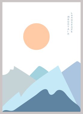 Soyut dağ manzarası posteri. Asya tarzı Japon tarzı Geometrik manzara. 
