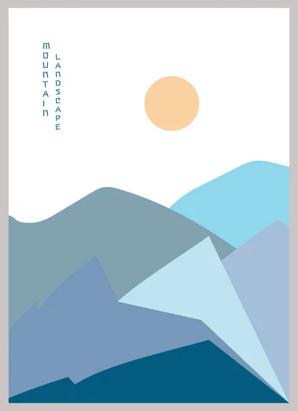 Soyut dağ manzarası posteri. Asya tarzı Japon tarzı Geometrik manzara. 