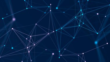 Uzayda çizgi ve noktaların dağılımı. Veri ağı bağlantısının dijital arkaplanı. Üç Boyut .