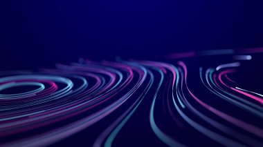 Yuvarlak renkli çizgilerden soyut dijital arkaplan. Bilgi akışı alanı. Büyük veri görselleştirmesi. Üç Boyut .