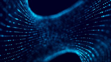 Parlayan parçacıkların hareketleriyle dijital arkaplan. Büyük verilerin karmaşık teknolojileri. Üç Boyut .