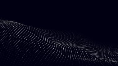 Soyut karanlık bir arkaplanda dinamik bir dalga. Fütürist nokta resmi. 3B Vektör illüstrasyonu.