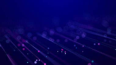 Parlayan parçacıkların hareketleriyle dijital arkaplan. Büyük verilerin karmaşık teknolojileri. Üç Boyut .