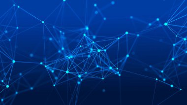 Uzayda çizgi ve noktaların dağılımı. Veri ağı bağlantısının dijital arkaplanı. Üç Boyut .