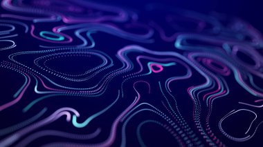 Yuvarlak renkli çizgilerden soyut dijital arkaplan. Bilgi akışı alanı. Büyük veri görselleştirmesi. Üç Boyut .