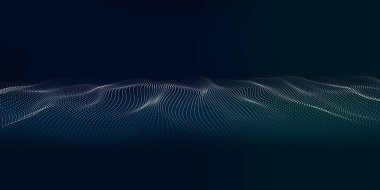 Soyut, karanlık bir arkaplanda hareket eden noktalar dalgası. Vektör illüstrasyonu.