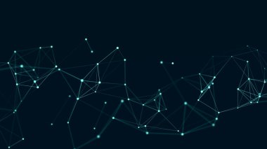 Uzayda çizgi ve noktaların soyut dağılımı. Büyük veri görselleştirmesi. Üç Boyut .