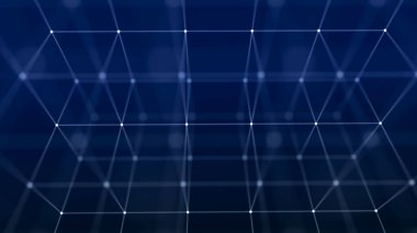 Dijital engelleme zinciri kavramı. Veri depolama ayrı hücrelerde. Noktalar ve bağlantı çizgileri olan soyut bir arkaplan. Üç Boyut .