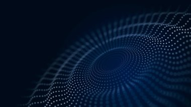 Hareket eden bilgi parçacıkları ile küre. Küresel iletişim teknolojisi. Üç Boyut .