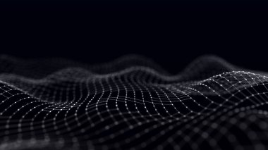 Büyük dijital veri arkaplanı. Hareketli noktalı soyut dalga. 3d