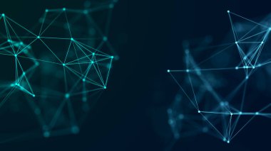 Uzayda çizgi ve noktaların dağılımı. Veri ağı bağlantısının dijital arkaplanı. Üç Boyut .