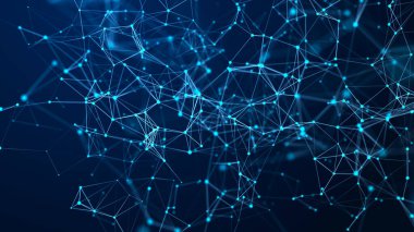 Soyut mavi fütüristik arka plan. Teknolojik veri akışı dalgası. Üç Boyut .