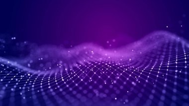 Soyut dijital veri arkaplanı. Hareketli noktalarla el salla. Müzikal müzik akışı. Üç Boyut .