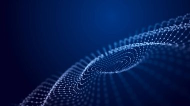 Hareket eden bilgi parçacıkları ile küre. Küresel iletişim teknolojisi. 3B görüntüleme.