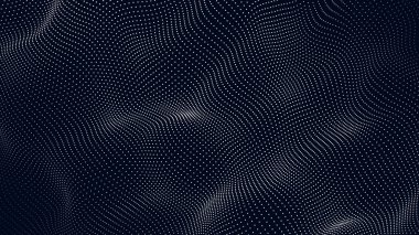 Soyut, karanlık bir arkaplanda hareket eden noktalar dalgası. Vektör illüstrasyonu.