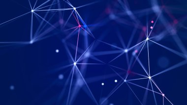 Connection of colored lines and shapes in space. Big data visualization. Digital background. 3d .