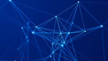 Uzayda çizgi ve noktaların dağılımı. Veri ağı bağlantısının dijital arkaplanı. Üç Boyut .