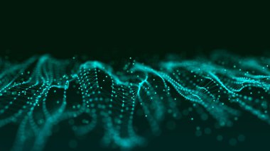 Soyut yeşil fütüristik arka plan. Teknolojik veri akışı dalgası. Üç Boyut .