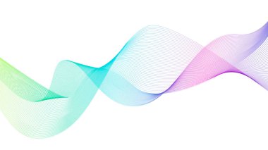 Tasarım için beyaz zemin üzerinde renkli çizgilerin soyut müzikal dalga unsurları. Pürüzsüz kurdele dinamiğinin vektör illüstrasyonu.