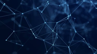 Uzayda çizgi ve noktaların dağılımı. Veri ağı bağlantısının dijital arkaplanı. Üç Boyut .