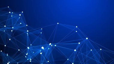 Veri dağılımı. Ağ görselleştirme, internet iletişimi. Teknolojik arka plan 3D