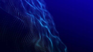 Soyut ses dalgası web pankartı. Hareket eden parçacıklarla ifade edilen yapay zeka. Üç Boyut