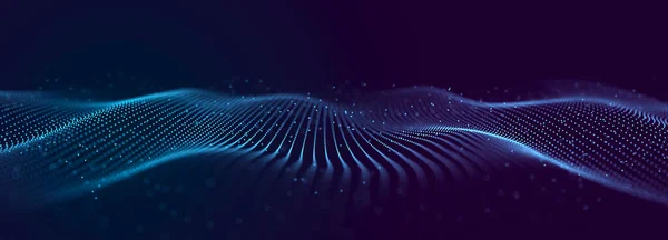 Abstract sound wave web banner. Artificial intelligence expressed by moving particles. 3D