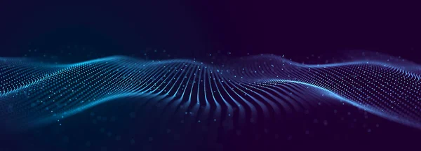 Soyut ses dalgası web pankartı. Hareket eden parçacıklarla ifade edilen yapay zeka. Üç Boyut