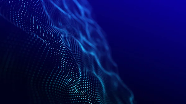 Soyut ses dalgası web pankartı. Hareket eden parçacıklarla ifade edilen yapay zeka. Üç Boyut