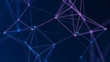 Veri dağılımı. Ağ görselleştirme, internet iletişimi. Teknolojik arka plan 3D