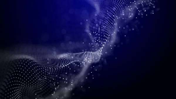 Abstract sound wave web banner. Artificial intelligence expressed by moving particles. 3D