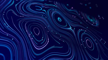 Yuvarlak renkli çizgilerden soyut dijital arkaplan. Bilgi akışı alanı. Büyük veri görselleştirmesi. Üç Boyut .